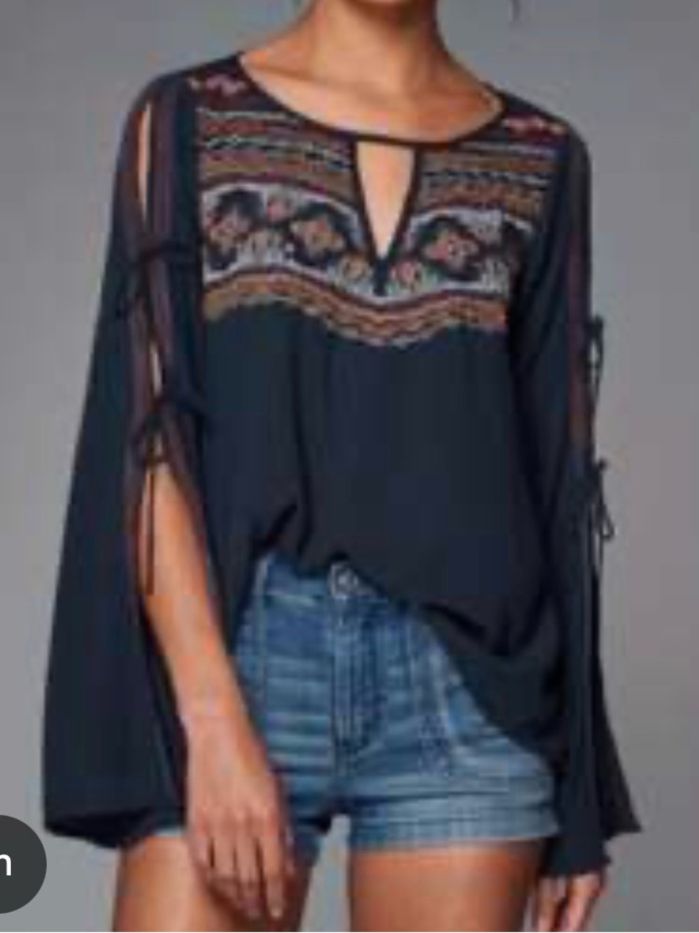 Abercrombie & Fitch Women Boho Blouse Embroidered Geometric  Peasant Top Size M